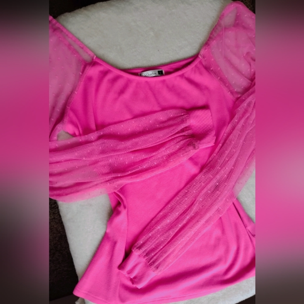 Dorose Pink Sheer Sleeve Top